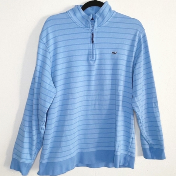 Vineyard Vines Cotton Tokeneke Sweater 1/4 Zip sky blue Stripe XL - Picture 1 of 5